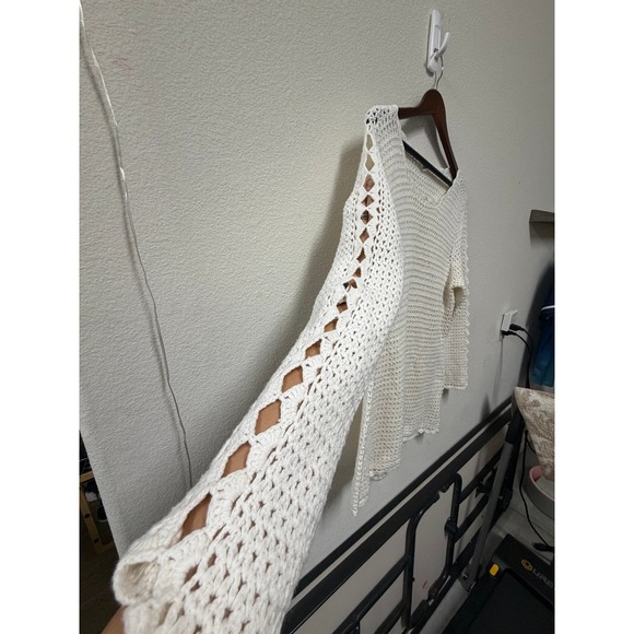 Westport 1X White Crochet Mini Sweater Dress Scalloped Boho Chic Vacation Top - Picture 4 of 9